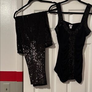 Elegant Black Sequin Women's Tank Top and sequin black dress pants by express